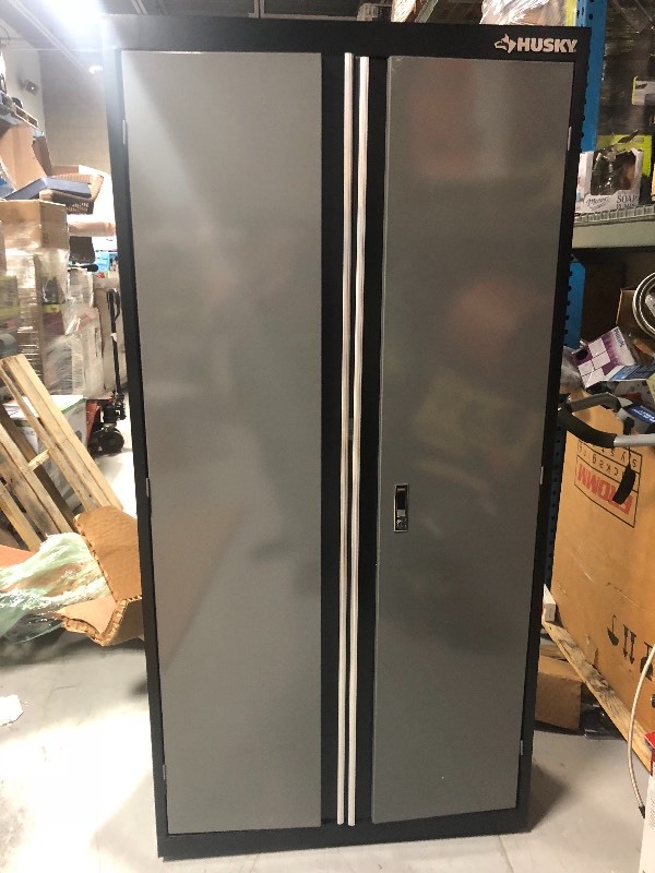 lot 106 image: Husky 36 in. x 72 in. Welded Floor Cabinet small scratches and no key