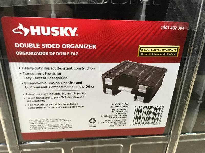 Husky 15 in. x 13 in. Black Pro Double Sided Organizer with Bins