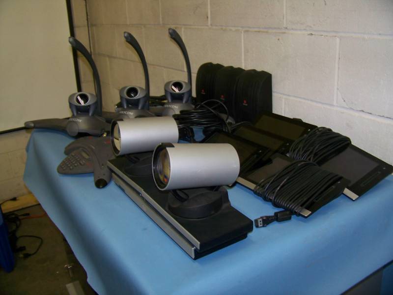 lot 120 image: (LARGE LOT) Polycom  Cisco  Tandberg, Teleconferencing Telephone  Phone, Video Conferencing Cameras, Touch Screen Controls and more