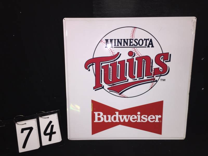 lot 74 image: Budweiser MN Twins tin tacker