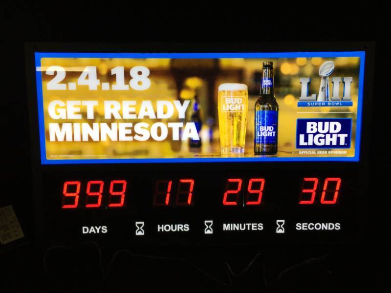 lot 122 image: Bud Superbowl 52 countdown clock