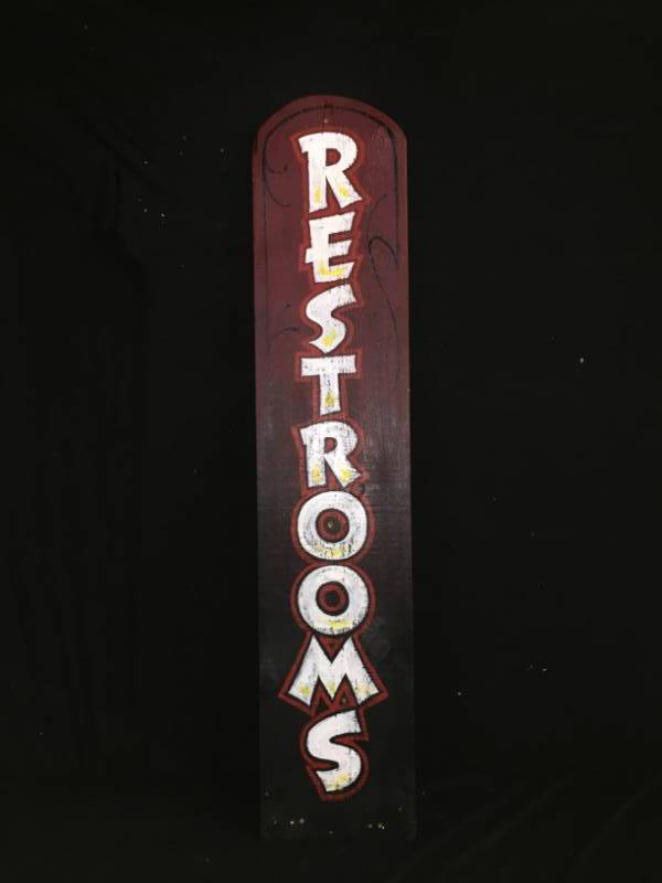 lot 225 image: Wooden Restrooms sign
