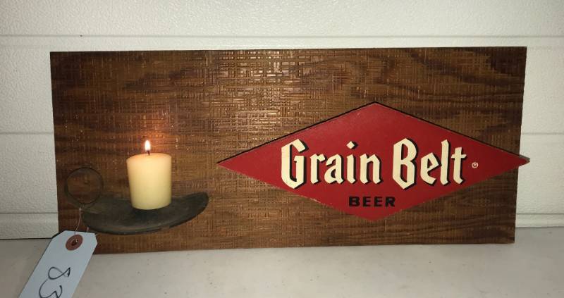 lot 83 image: Grain Belt candle holder wall display