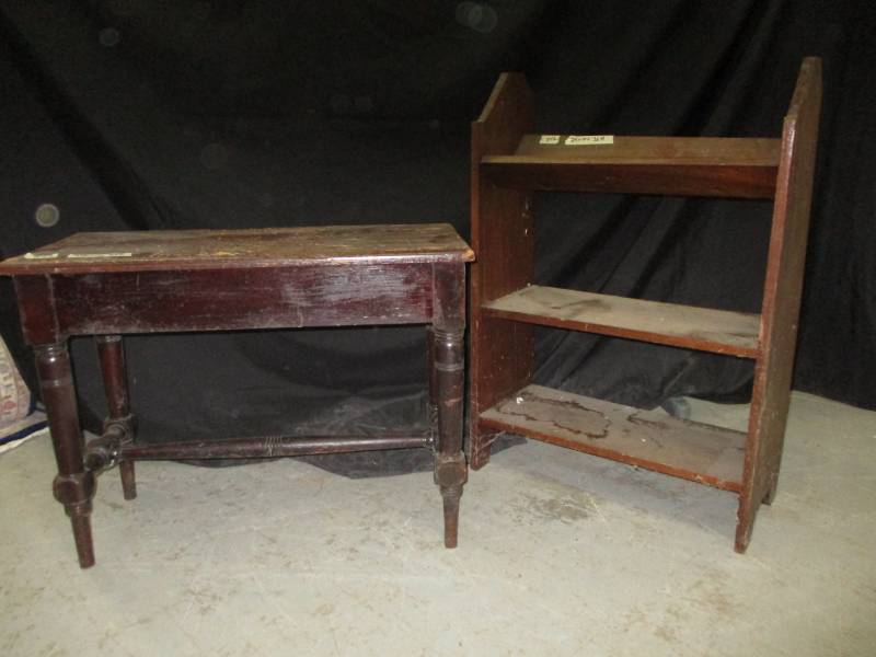 Antique Table 31 12x14x24 High and Book Shelf 25 x 10 x 36H