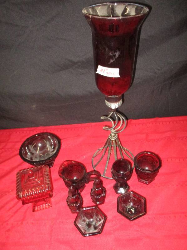 various red glass decoration with patterns