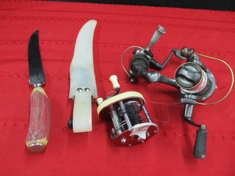 Johnny Walker bait caster reel,  daiwa ice fishing reel, Tarantula reel.  Fillet knife