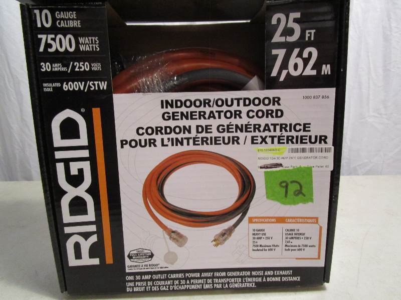 lot 92 image: Ridgid Generator Cord