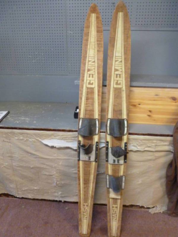lot 122 image: Vintage Wooden Skis