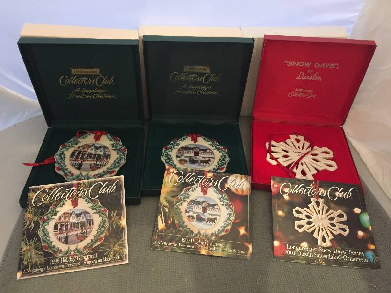 lot 451 image: Qty 3 LONGABERGER Ornaments in Boxes