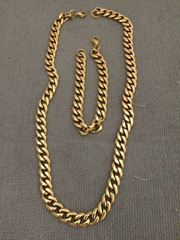 lot 549 image: Heavy Chain Necklace & Bracelet - Stainless Steel - Unisex
