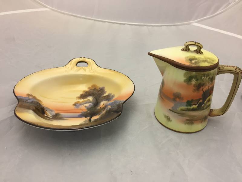 lot 475 image: Nippon Green Mark Pitcher & One Handled Dish