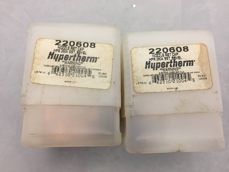 lot 506 image: Qty 2 #220608 Hypertherm Nozzle Ret Cap HPR 260A SST Bevel