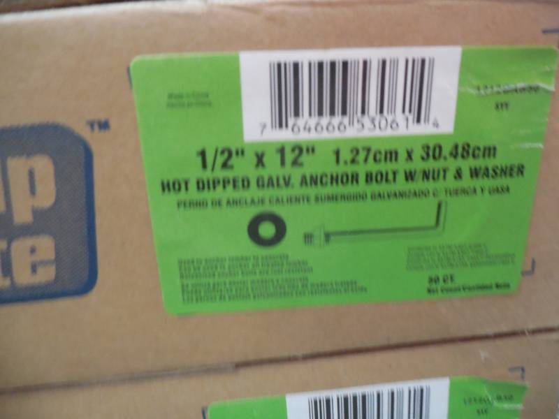 lot 112 image: GRIP RITE 12 X 12 ANCHOR BOLTS 1 BOX OF 50 PIECES