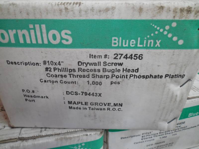 lot 179 image: 1 BOX OF 1,000 10 X 4 DRYWALL SCREWS