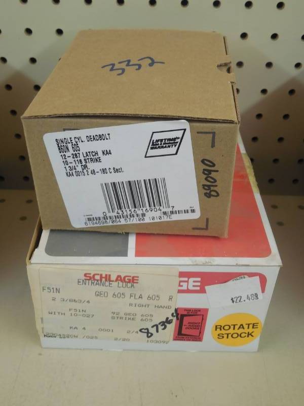 lot 332 image: SCHLAGE ENTRY SET , KEY & BOLT SET - Bright Brass GeorgianFlair Style