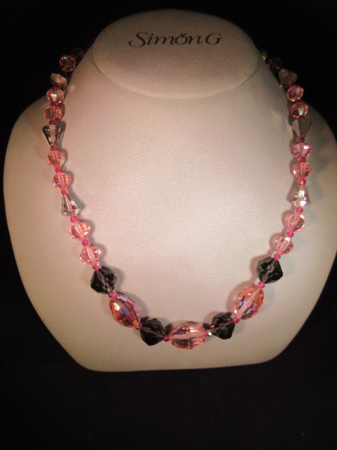 VENDOME VINTAGE PINK & SMOKEY CRYSTAL NECKLACE