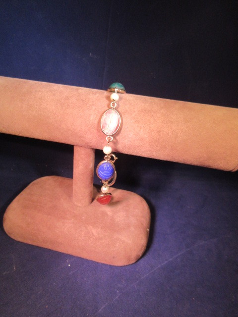 12K GOLD FILLED GENUINE STONE SCARAB BRACELET