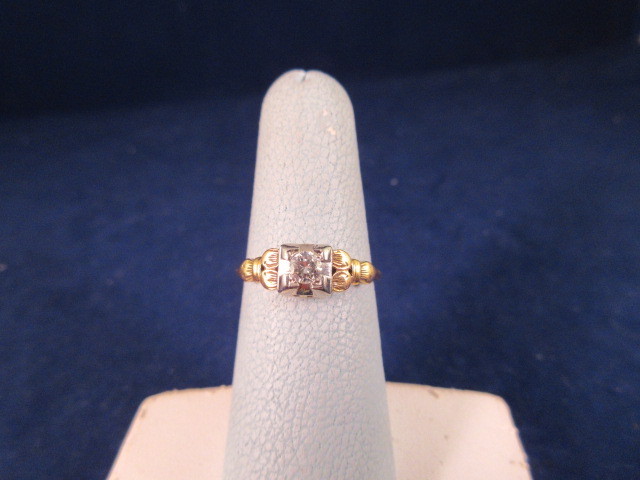 18K RETRO MID CENTURY DIAMOND ENGAGEMENT RING SZ 6 14