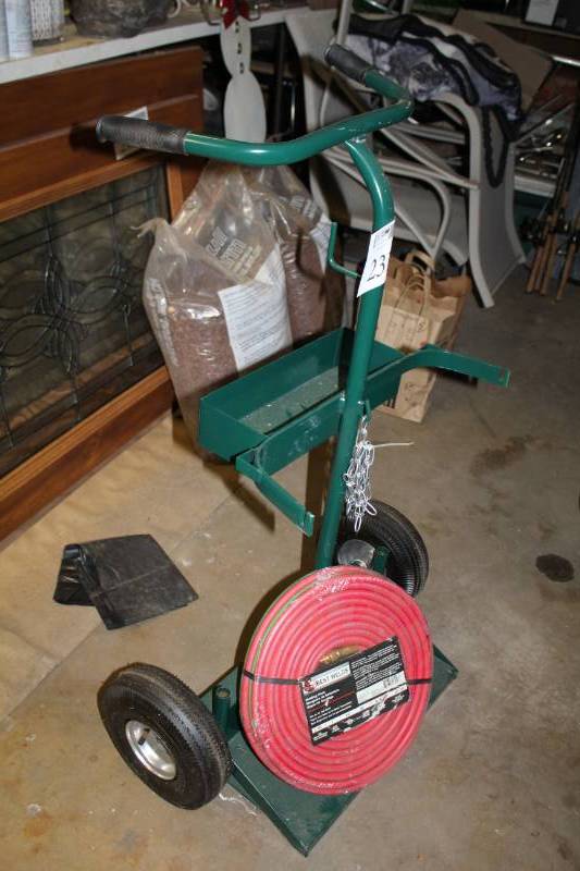 lot 231 image: Harper Welder Dolly, Best Welds All-Fuels Welding Hose 14 inch Diameter X 50 Feet Length