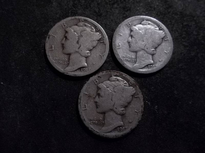 lot 51 image: 1917, D, S Mercury Dimes