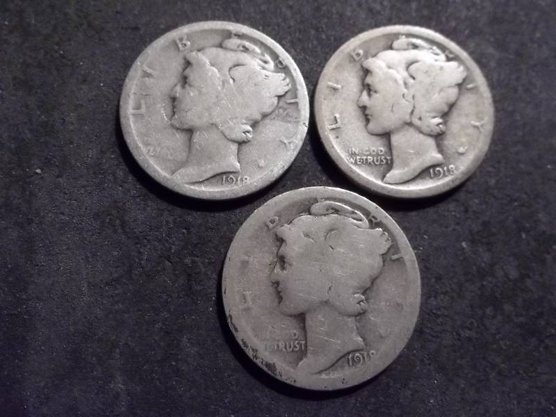 lot 52 image: 1918, D, S Mercury Dimes