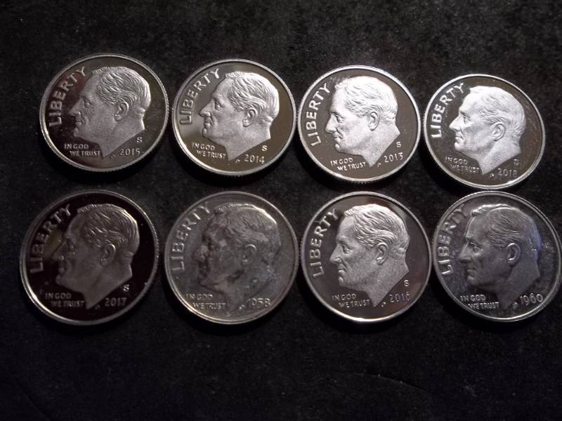 lot 73 image: 8 Silver Proof Roosevelt Dimes