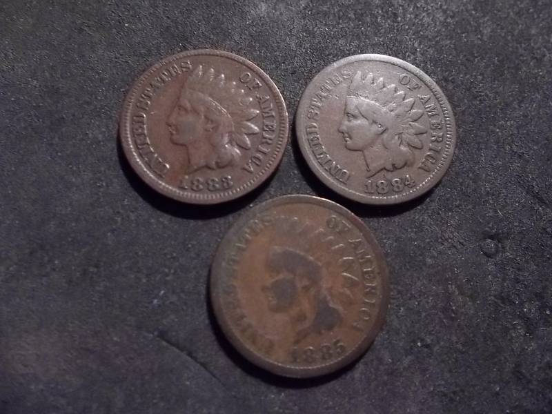 lot 100 image: 1883, 1884, 1885 Indian Head Cents