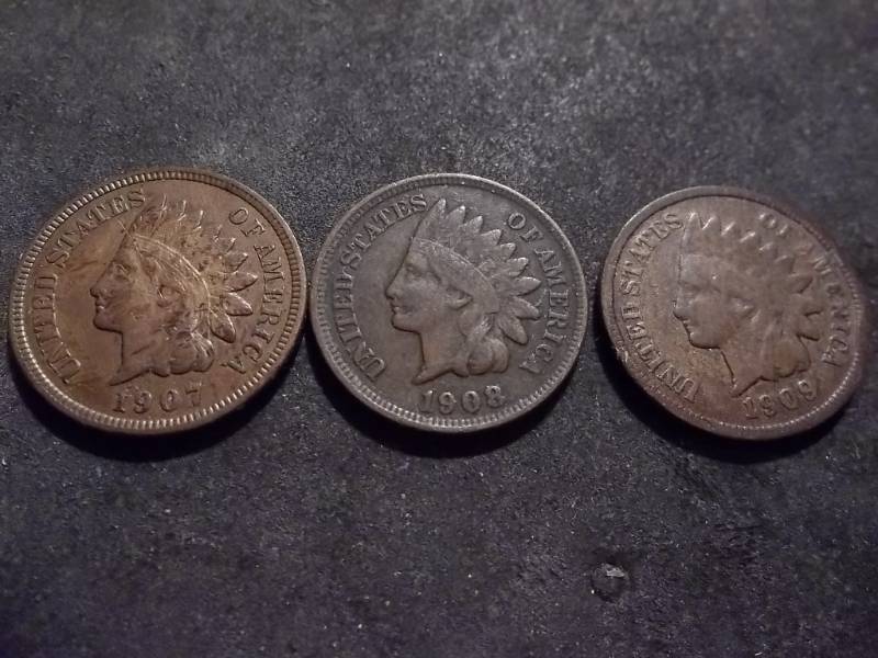 lot 105 image: 1907, 1908, 1909 Indian Head Cents