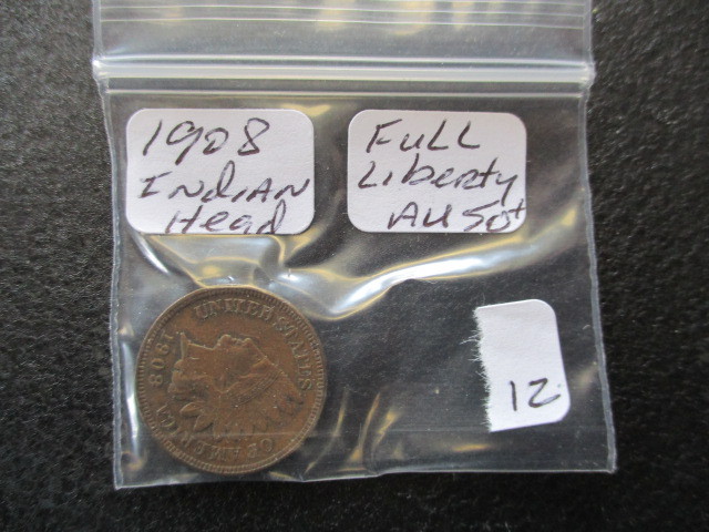 lot 12 image: AU50 1908 Full Liberty Indian Head Cent