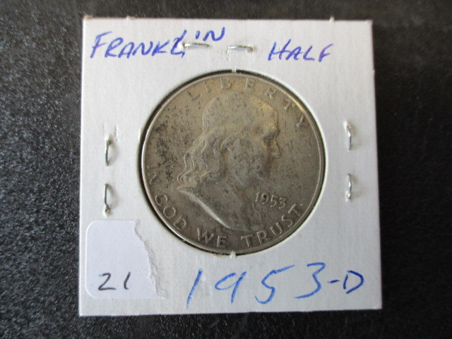 lot 21 image: 1953-D Franklin Half Dollar- 90% Silver