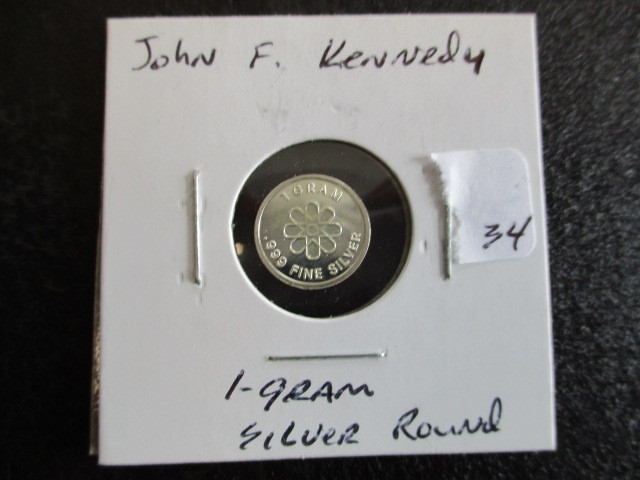 lot 34 image: John F Kennedy 1g Silver Round