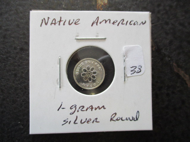 lot 38 image: Native American 1g Silver Round