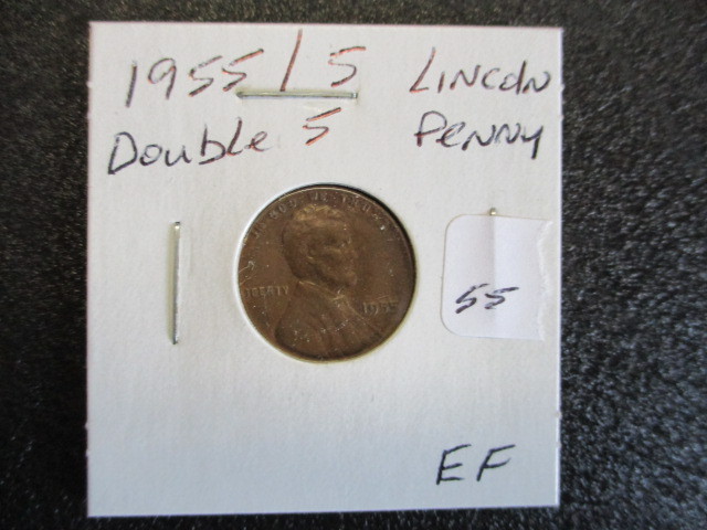 lot 55 image: Extra Fine Double Die 19555  Lincoln Wheat Penny