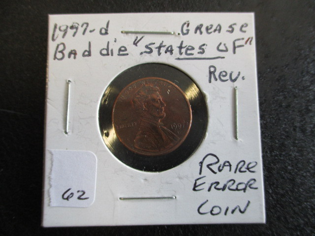 lot 62 image: 1997-D Weak Reverse Strike Lincoln Penny- Bad Die and Weak States of