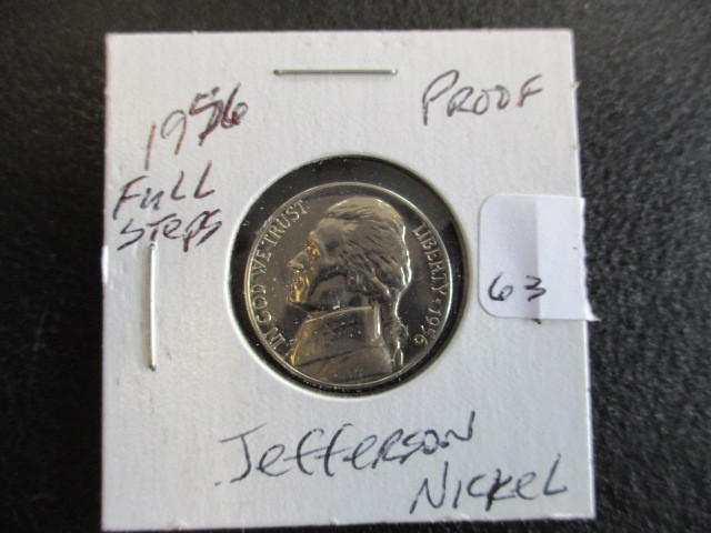 lot 63 image: Rare 1956 Proof Jefferson Nickel with Full Steps