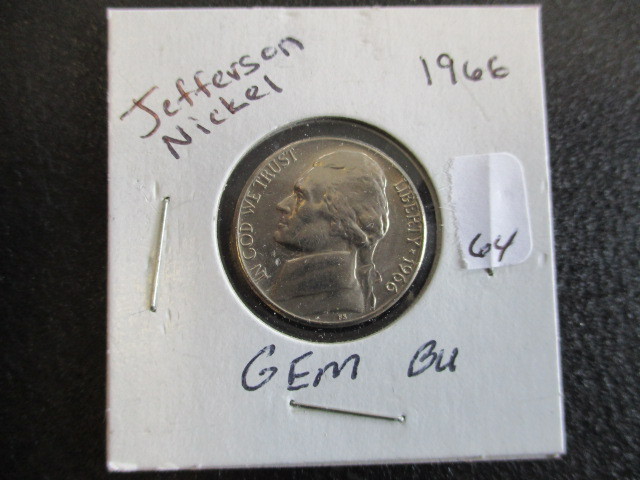 lot 64 image: 1966 GEM BU Jefferson Nickle
