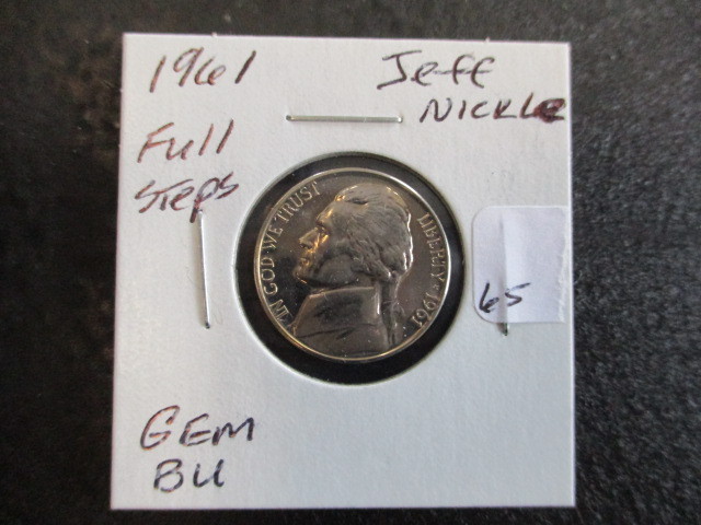lot 65 image: 1961 Full Steps GEM BU Proof Jefferson NIckle
