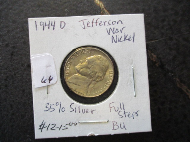 lot 66 image: 1944-D BU Rare Full Steps Jefferson War Nickel Silver