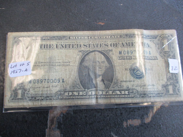 lot 82 image: Lot of (5) Series 1957-A $1 Silver Certificates