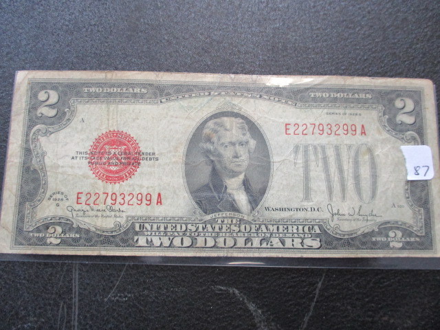 lot 87 image: Series 1928-G Red Seal $2 Note- Hard to find these days