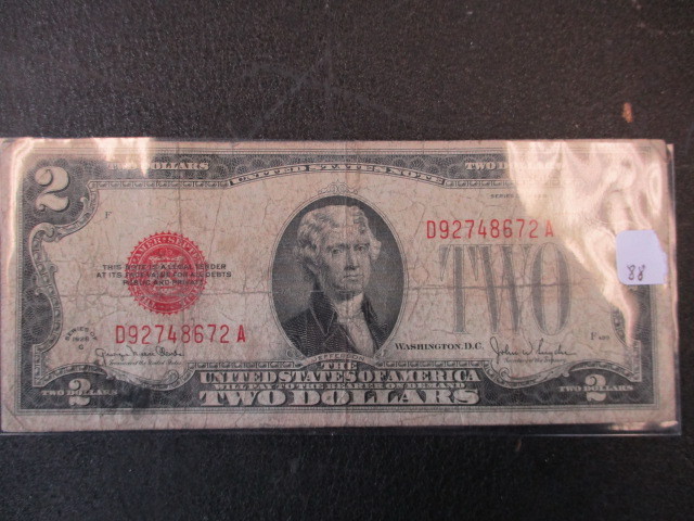 lot 88 image: Series 1928-G Red Seal $2 Note- Hard to find these days