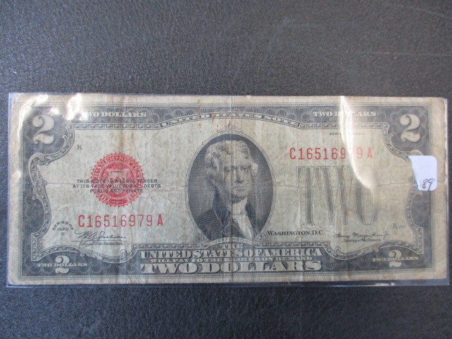 lot 89 image: Series 1928-D Red Seal $2 Note- Hard to find these days