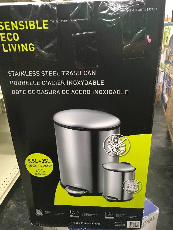 lot 8 image: Stainless Steel Trash Can Combo Pack, Retail $29.99