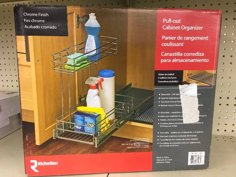 lot 14 image: Richeleiu Pull Out Cabinet Organizer, Retail $19.99