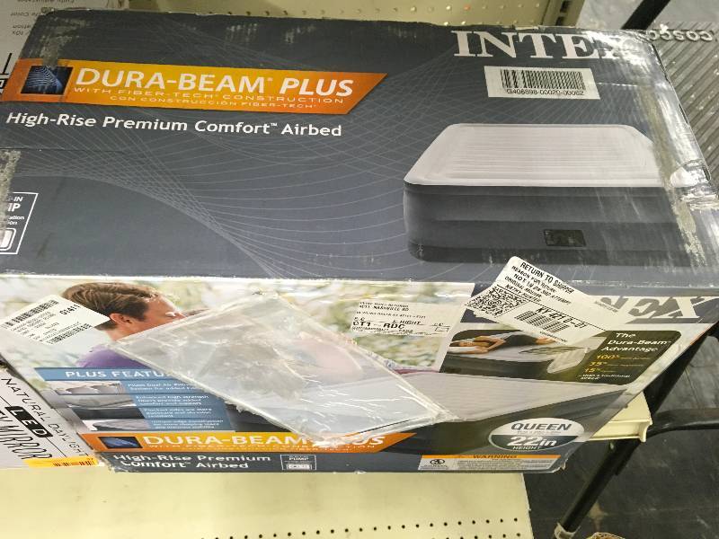 lot 36 image: Queen Intex Comfort Plush High Rise Profile Air Mattress w Built-in Pump, Retail $59.99