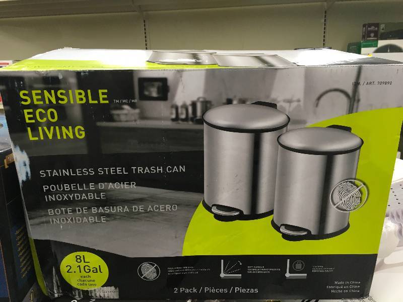 lot 72 image: Eko 8L 2PK Stainless Steel Trash Cans, Retail $19.99