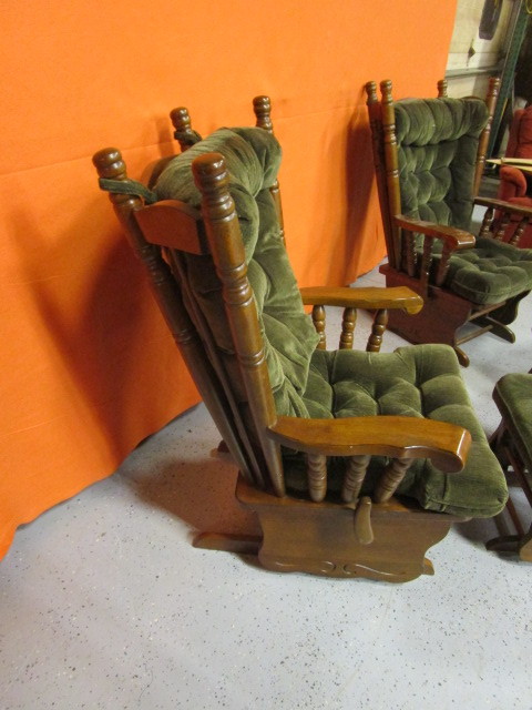 lot 40 image: (2) Glider Rocking Chairs & Foot Stools