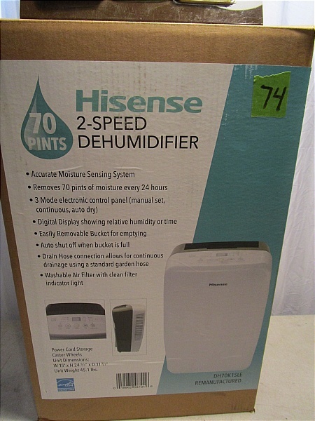 lot 74 image: Hisense 70 Pint Dehumidifier