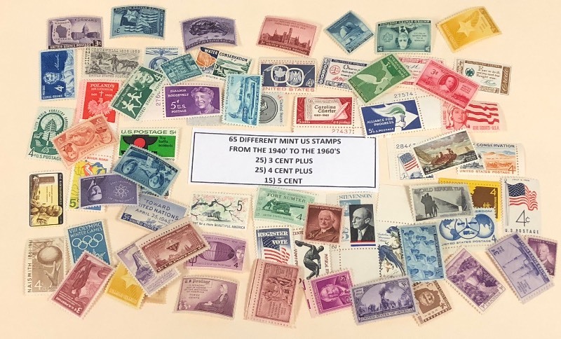 (65) Different Mint U.S. Stamps