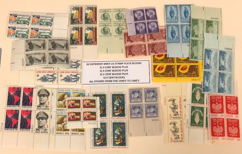 (20) Different Mint U.S. Stamp Plate Blocks